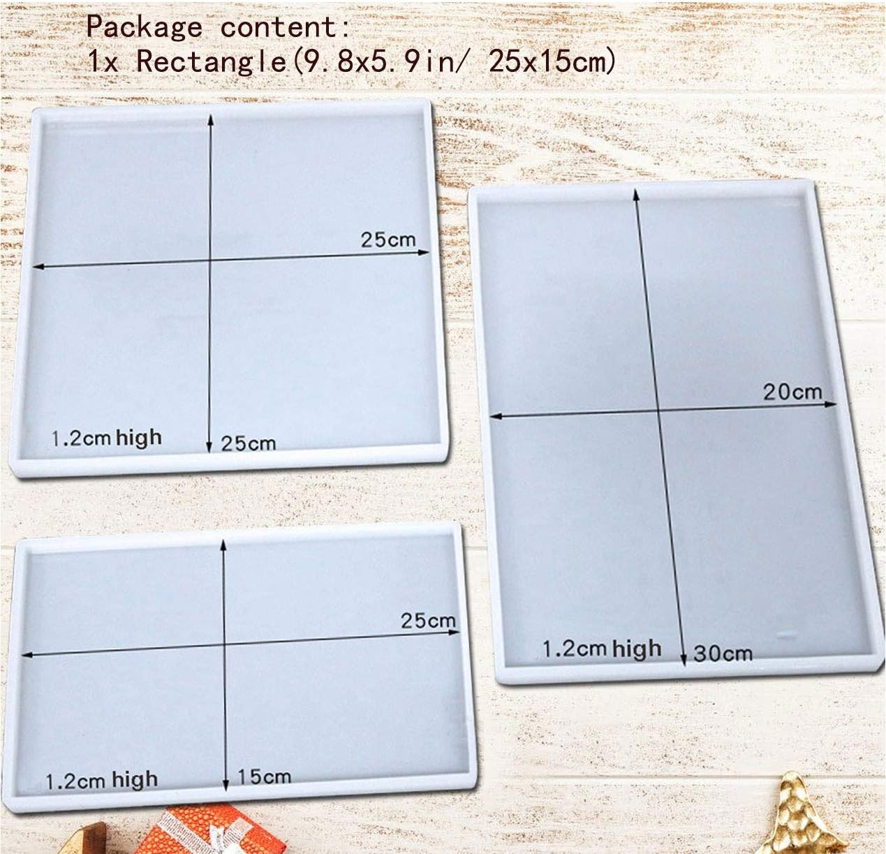 Rectangle Resin Tray Mold for Epoxy, Jewelry Resin Casting Mold DIY Resin Coaster Silicone Mold 9.8x5.9in image 2