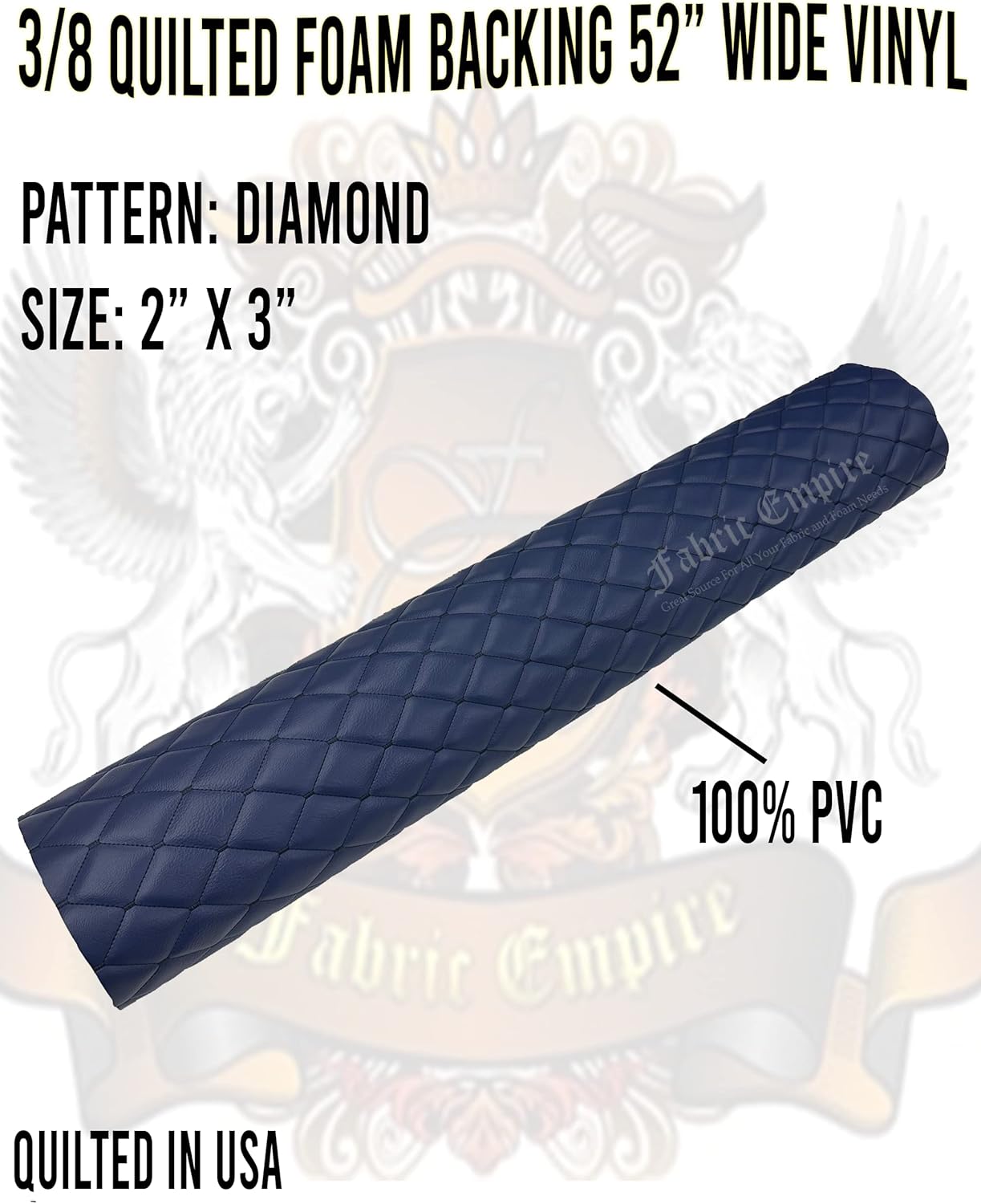 Vinyl Quilted Foam Fabric with 3/8" Foam Backing Upholstery / 52" Wide/Sold by The Yard/FABRIC EMPIRE (Blue hq Black Threading)
