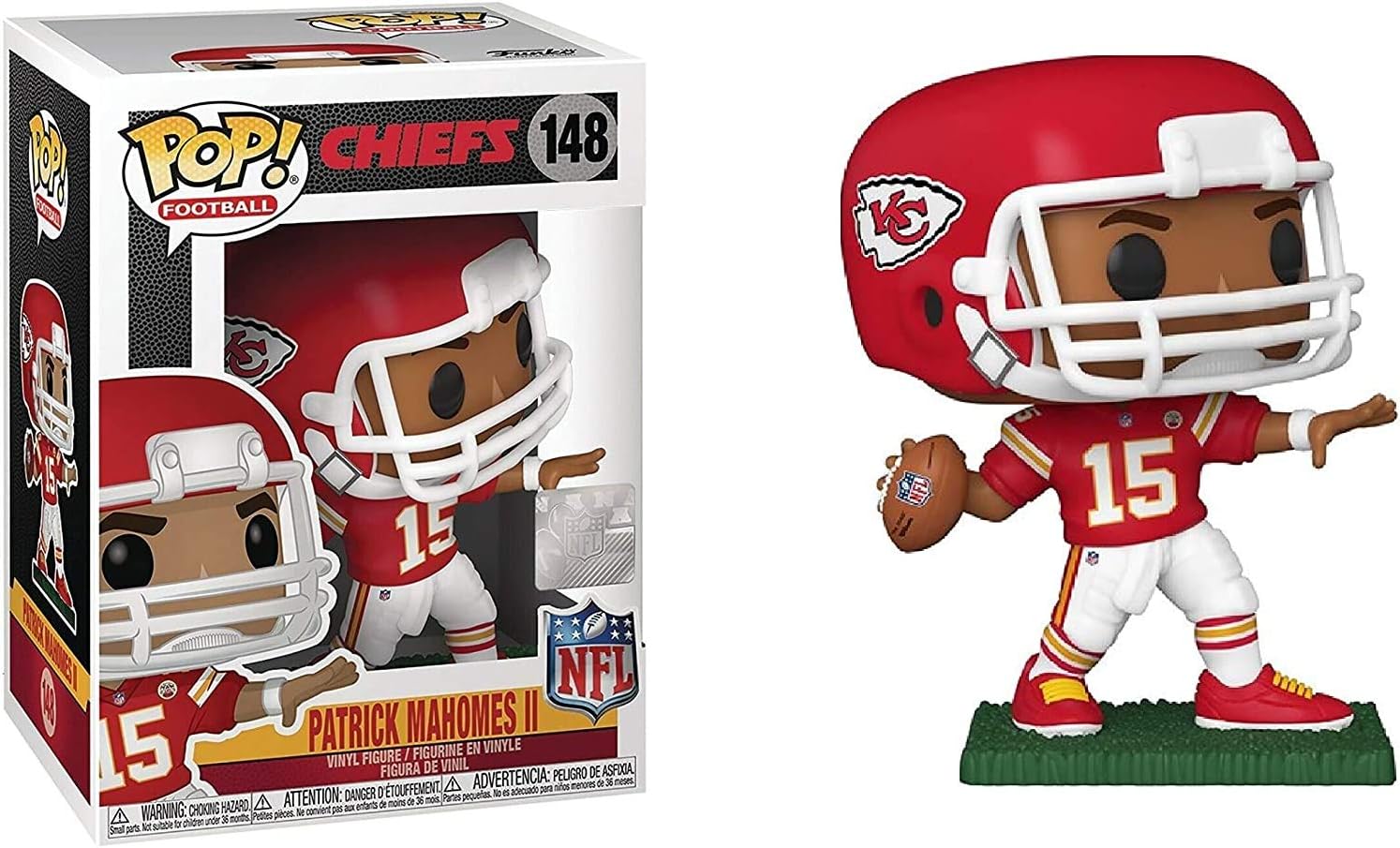 POP Football: Chiefs - Patrick Mahomes II (Home Uniform with Helmet) Funko Vinyl Figure (Bundled with Compatible Box Protector Case), Multicolor, 3.75 inches