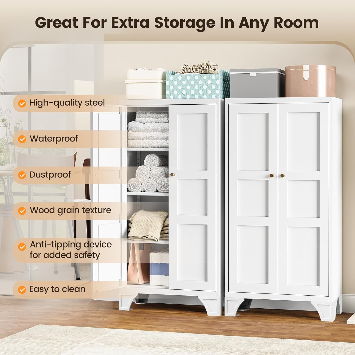 47" Kitche Pantry Metal Storage Cabinet with Doors and 3 Adjustable Shelves thumbnail