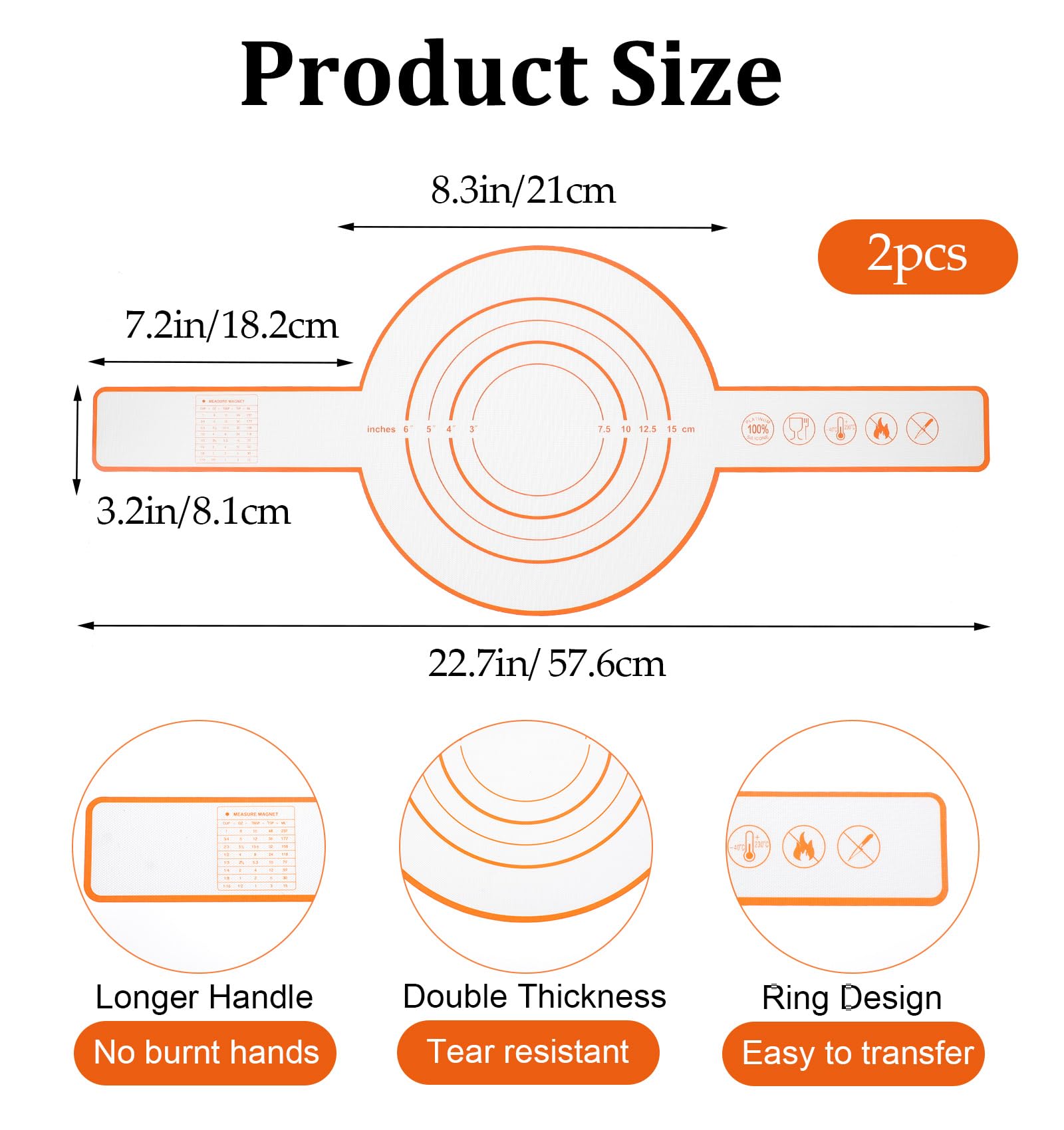 2PCS Reusable Anti-Slip Sourdough Silicone Mats with a Long Handle, Silicone Bread Sling for Dutch Oven for Pastry and Multipurpose Cooking (Red and Blue)