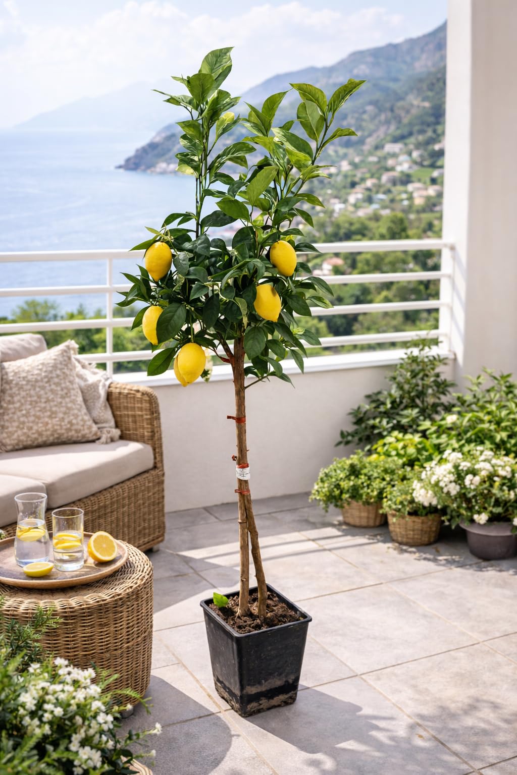 Amalfitano Zitronenbaum 120–140 cm – Echter Citrus Limon im Topf, mediterraner Zitronenbaum für Balkon & Terrasse, winterhart bedingt, duftende Blüten, essbare Früchte