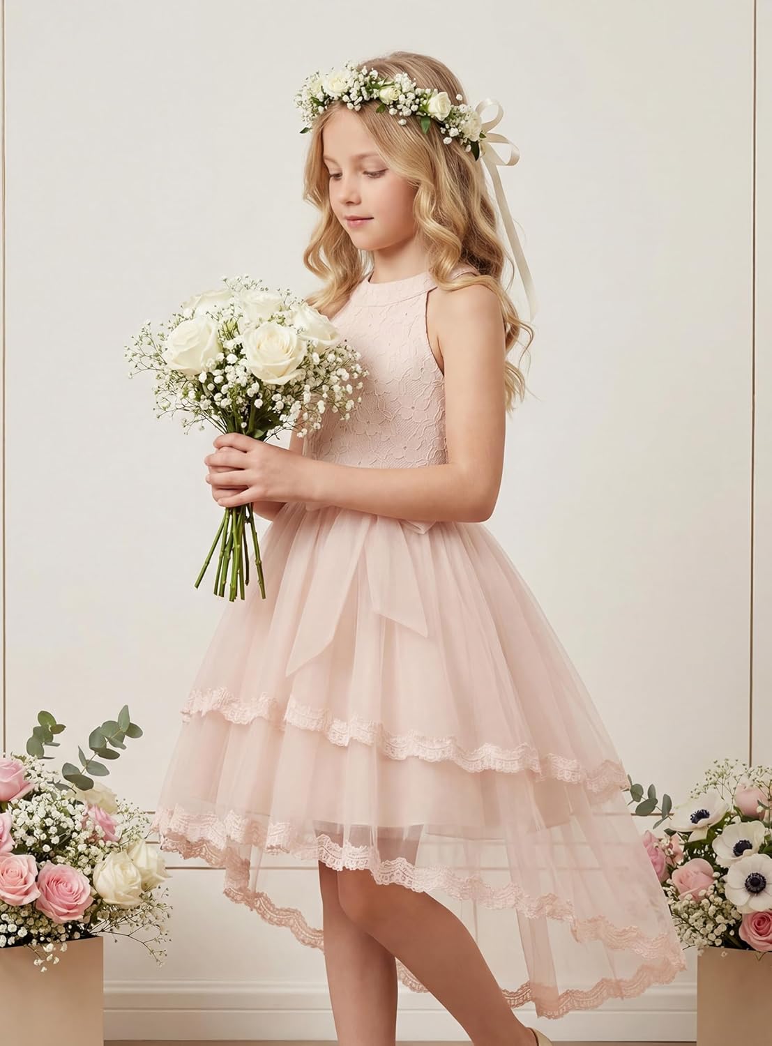 GRACE KARIN Flower Girl Dress Kids Wedding Guest Birthday Party Formal Lace Tulle Princess High Low Dresses 5-10Y - Image 2