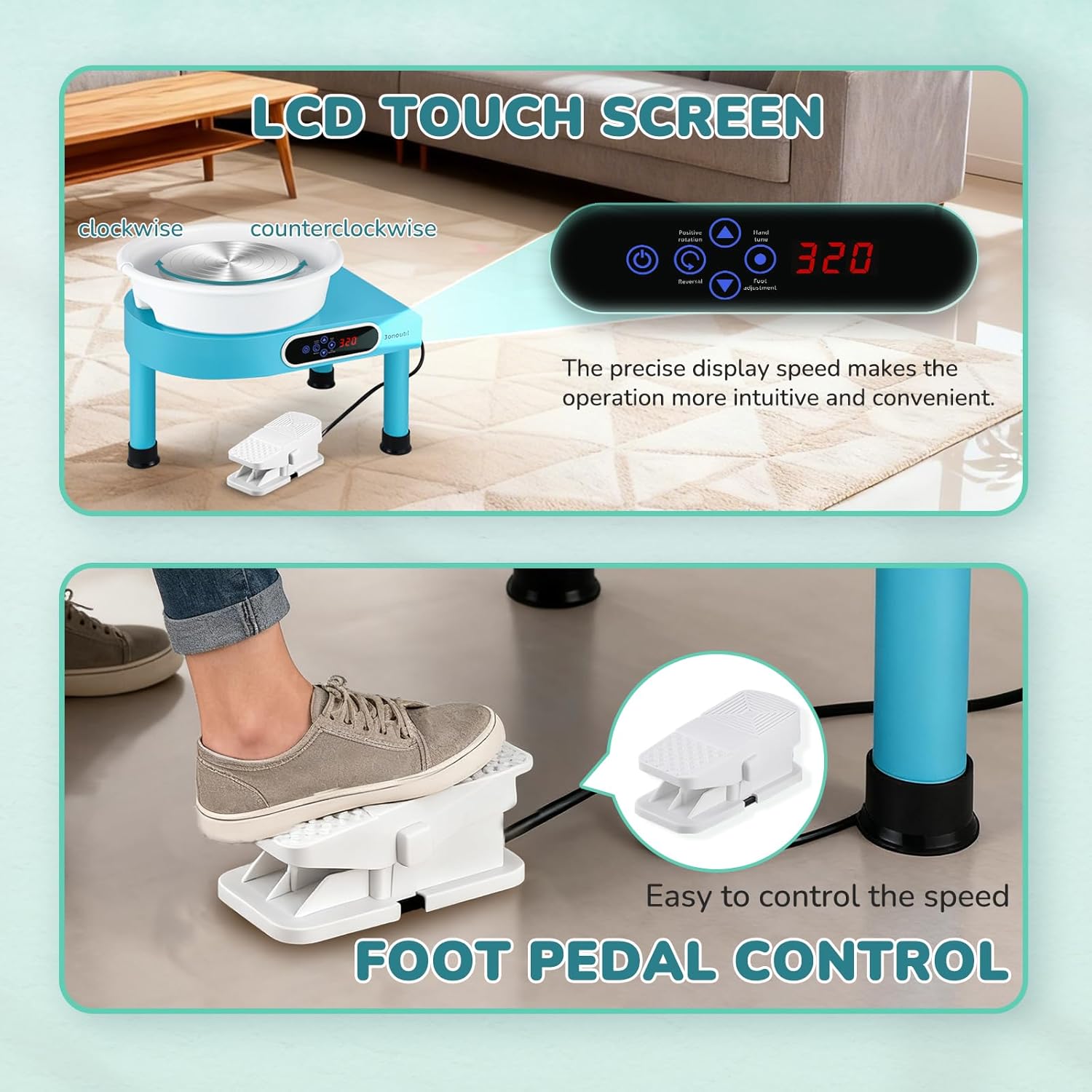 Bonoutil Pottery Wheel Machine, 11" Electric Ceramic Forming Machine LCD & Foot Pedal Control Max 20 lbs Capacity, Clay Art Sculpting Tools Kit at Home Pottery Wheels