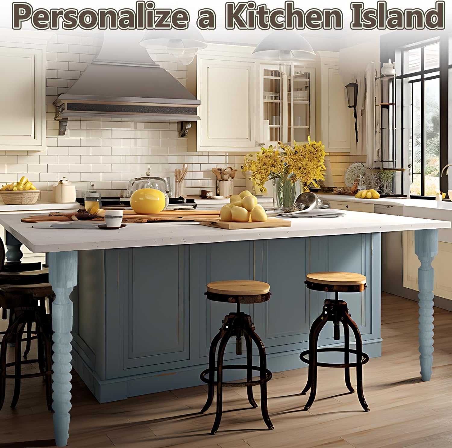 2 Pcs Unfinished Kitchen Island Legs Farmhouse Solid Wood Table Legs Rubberwood Replacement Raised Panel Cabinet Column (35.4" H X 3.7" W X 3.7" D, Stylish Style)