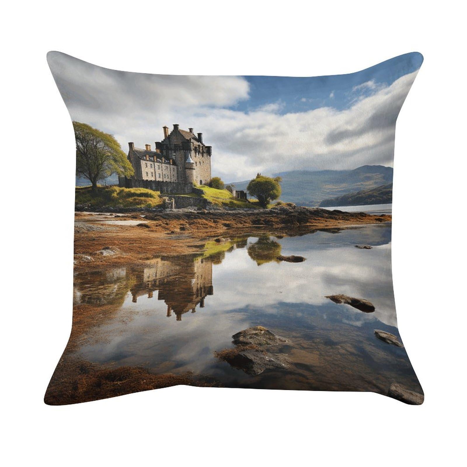 VstaDank Scotland Castle Water Lake Scottish Pillow Covers Super Soft Pillow Cases Square Throw Pillowcase Decorative Luxury Cushion Cases Velvet Lumbar Pillow Shells with Zipper for All Seasons