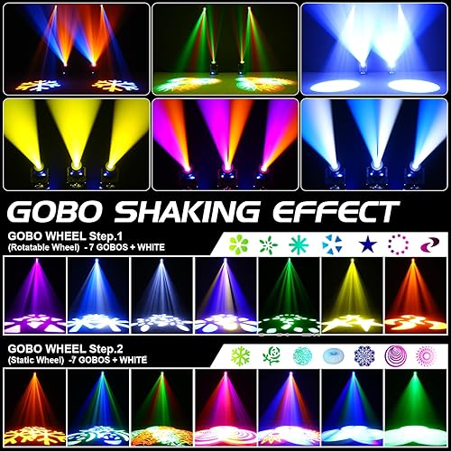 Miniatura 4 de HOLDLAMP Luces de DJ con cabeza móvil de enfoque, luz LED de cabeza móvil de 150 W con 15 gobos (prisma de 3 facetas), 7 colores, modo DMX, 19