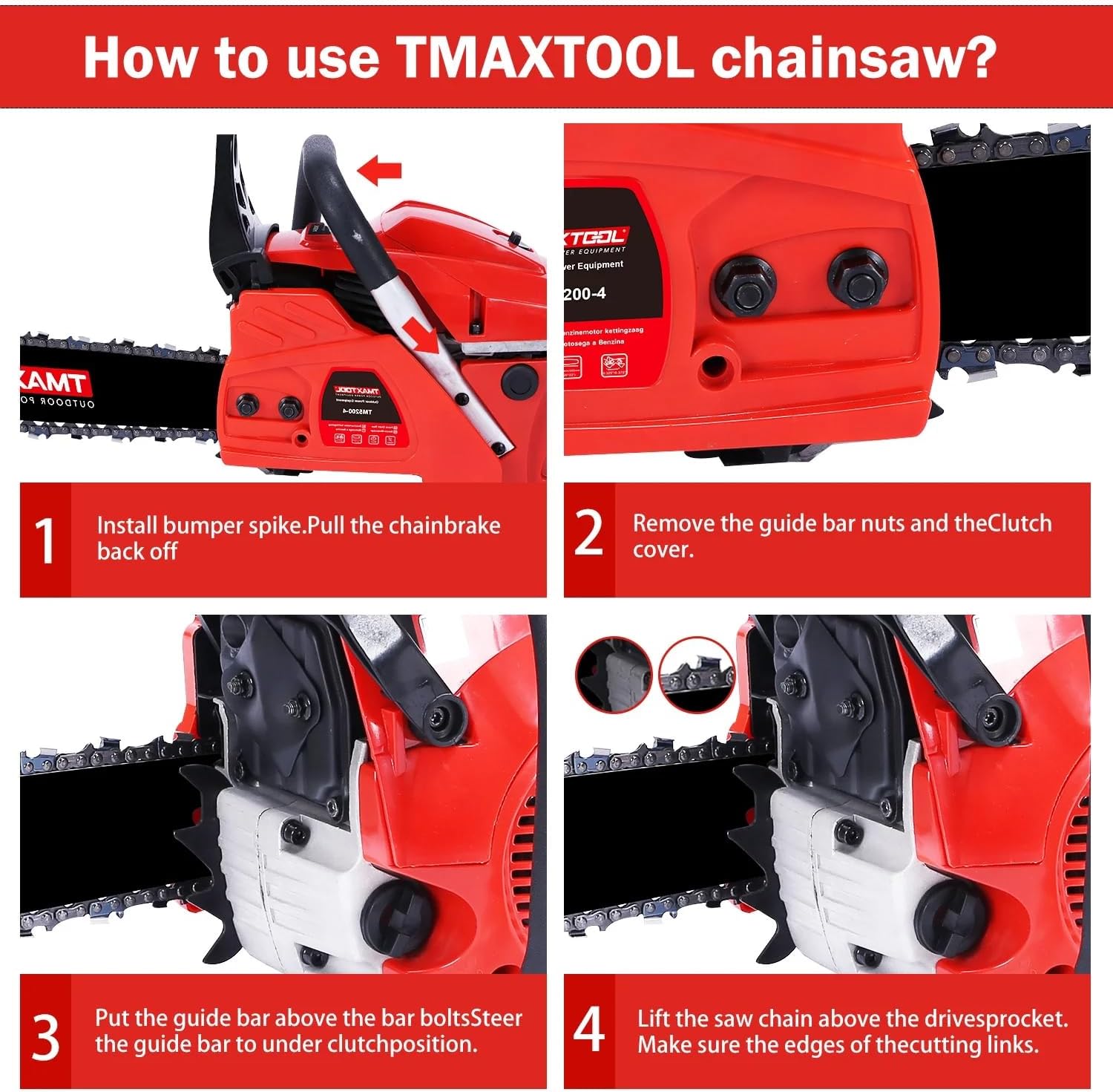 Gas saw 62cc Powerful 20 "gas chainsaw with 2 strokes - perfect for trimming, limb and sawmill operation-RED