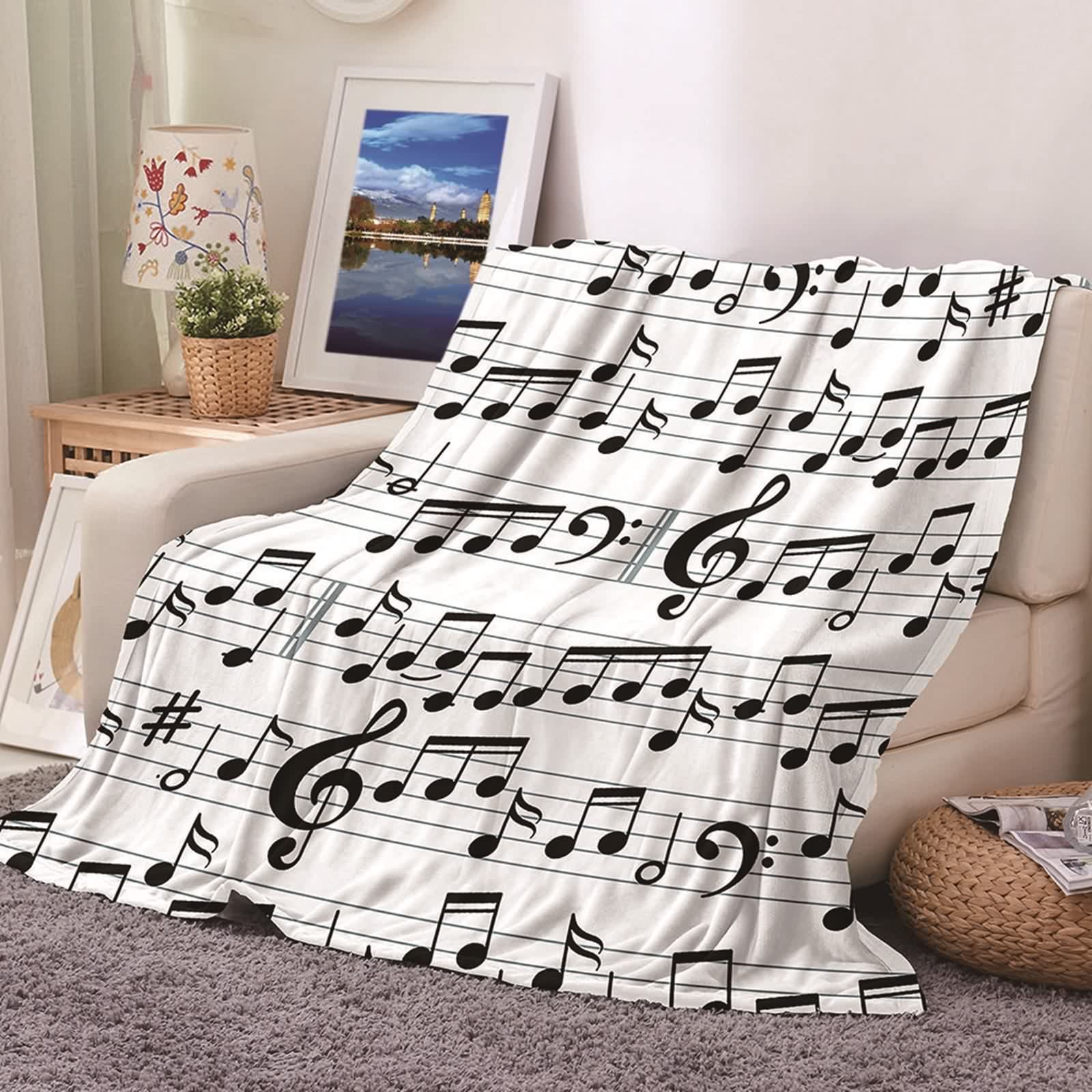Couverture Polaire Douce KnSam Motif Musique Idéale pour Vos Soirées Cocooning au Salon