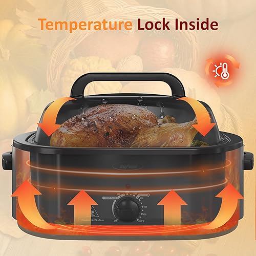 Miniatura 12 de Sunvivi Horno asador eléctrico de 24 cuartos de galón con tapa visible autohilvanado, horno asador de pavo con sartén y estante extraíbles, perfecto