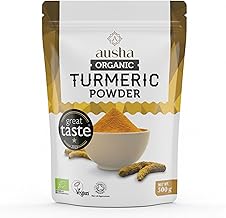 Ausha Organic Turmeric Powder 200g - UK Certified Organic by Soil Association - 1* Great Taste Award 2023- Use in Cooking, Turmeric Shot, Smoothies, Juices - High Curcumin - Tumeric Latte