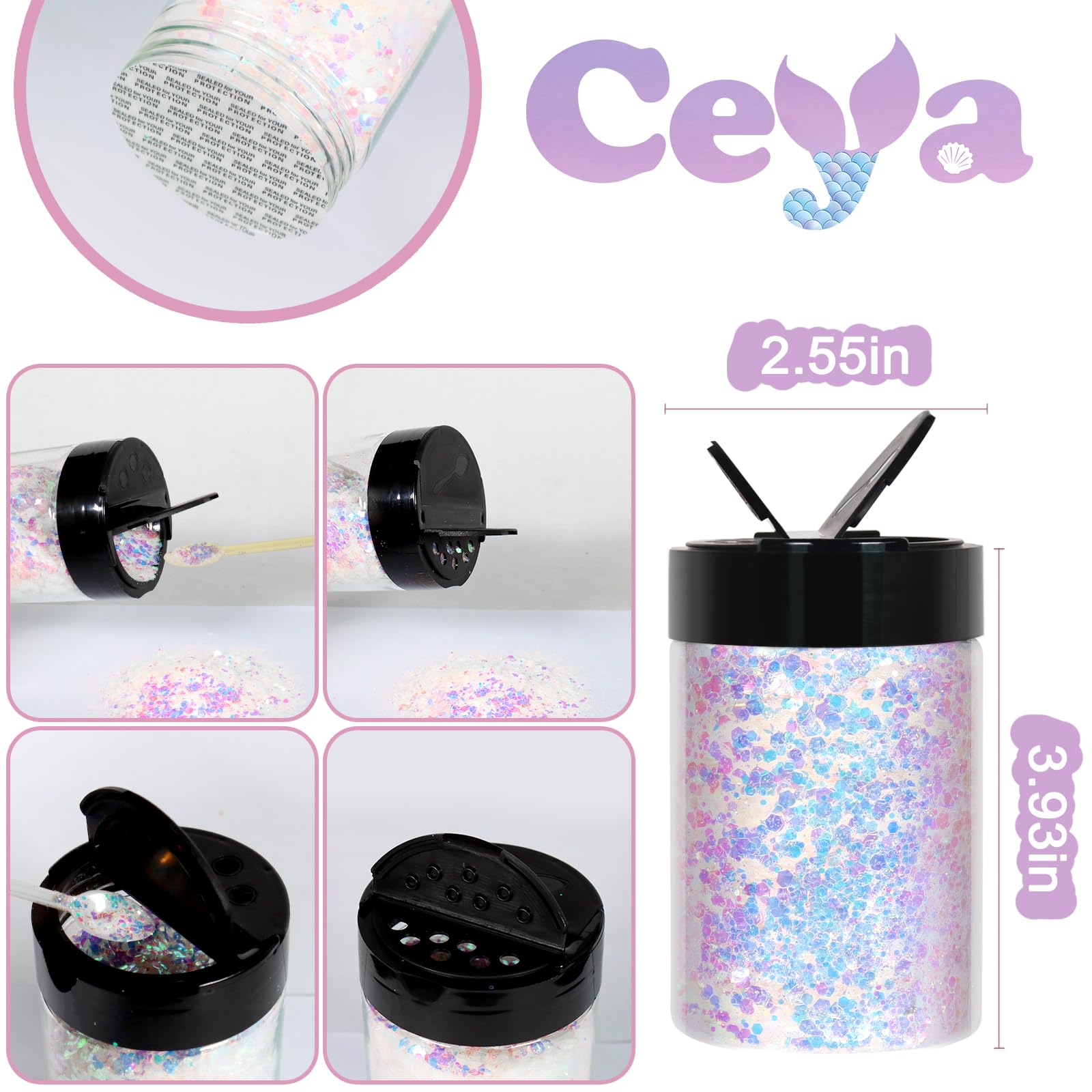 Ceya Paillettes épaisses, 4.9oz/ 140g, Magiques Opal Poudre de paillettes magiques pour loisirs créatifs, opal glitter for résine époxy, nail art, DIY craft, peinture sur gobelet, décoration de Noël