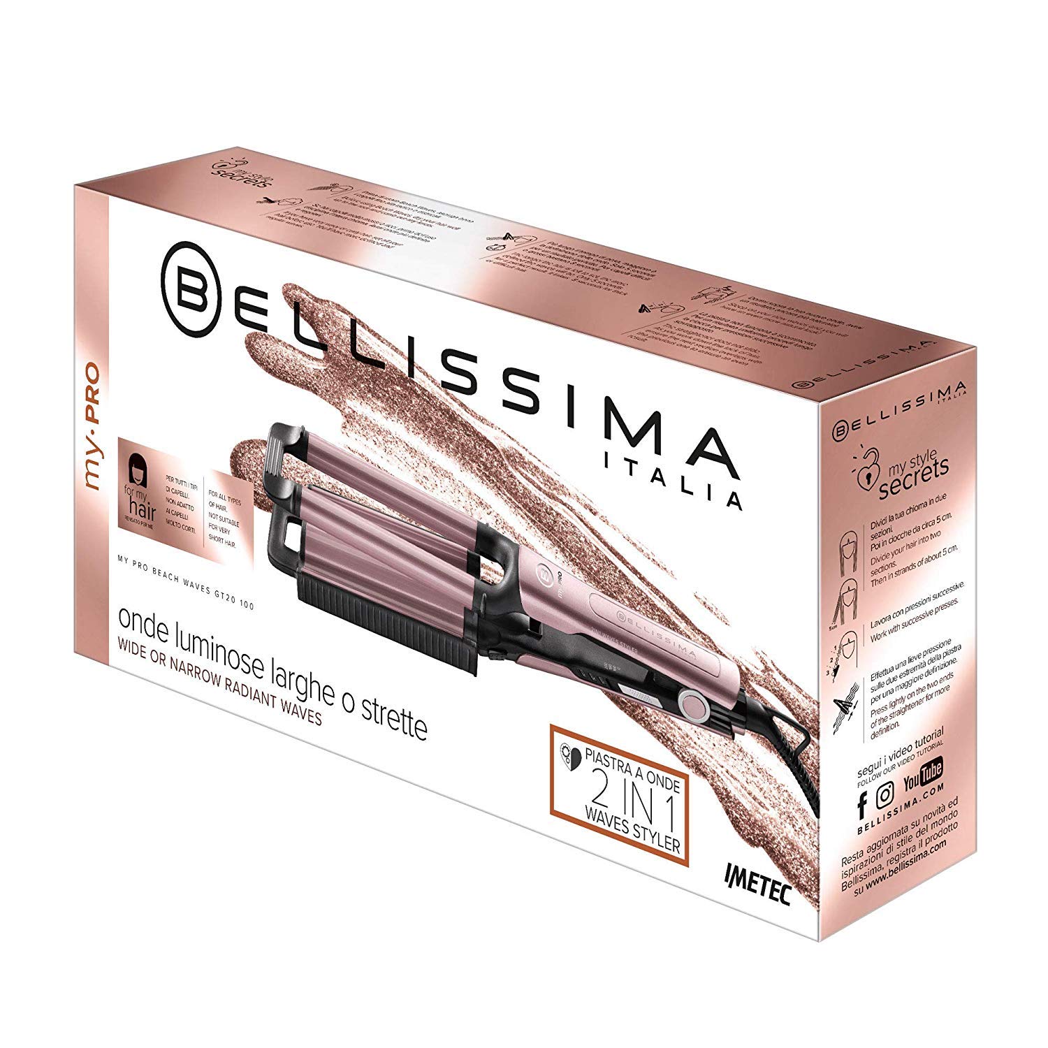 BELLISSIMA Imetec BELLISSIMA My Pro Beach Waves GT20 100 prostownica do włosów z efektem naturalnym, 3 ustawienia temperatury dla optymalnej ochrony włosów, podwójna lokówka