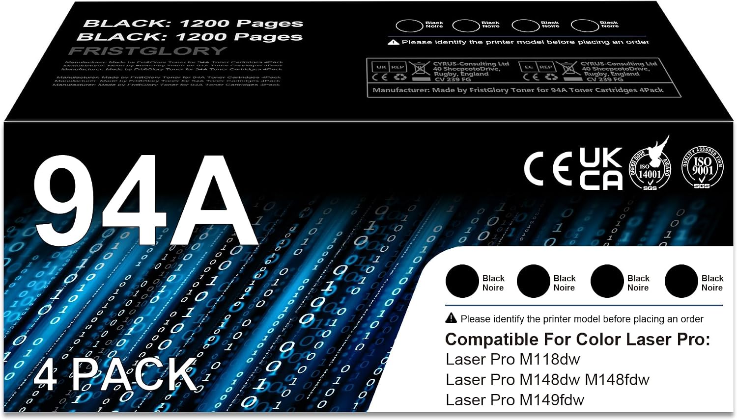 94A Toner Cartridge Replacement for HP 94A CF294A Toner Cartridge use with M118dw M148dw M148fdw M149fdw M118 M148 Printer 4-Pack (4Black)
