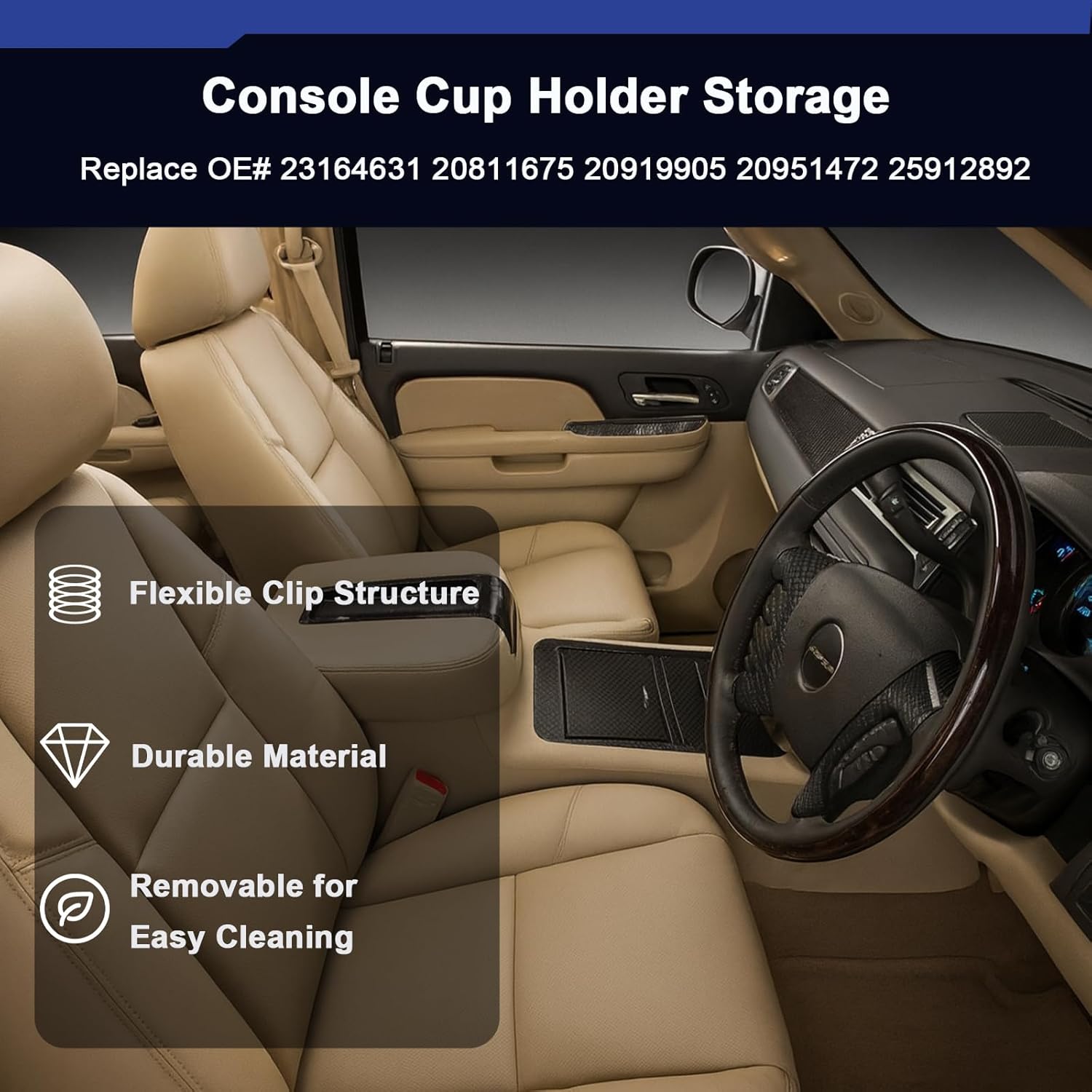 23164631 Console Cup Holder Storage Carbon Fiber Compatible with Chevy Yukon Sierra Tahoe Suburban Silverado Avalanche Cadillac Escalade 2007-2014 Replace 20811675 20919905 20951472 25912892