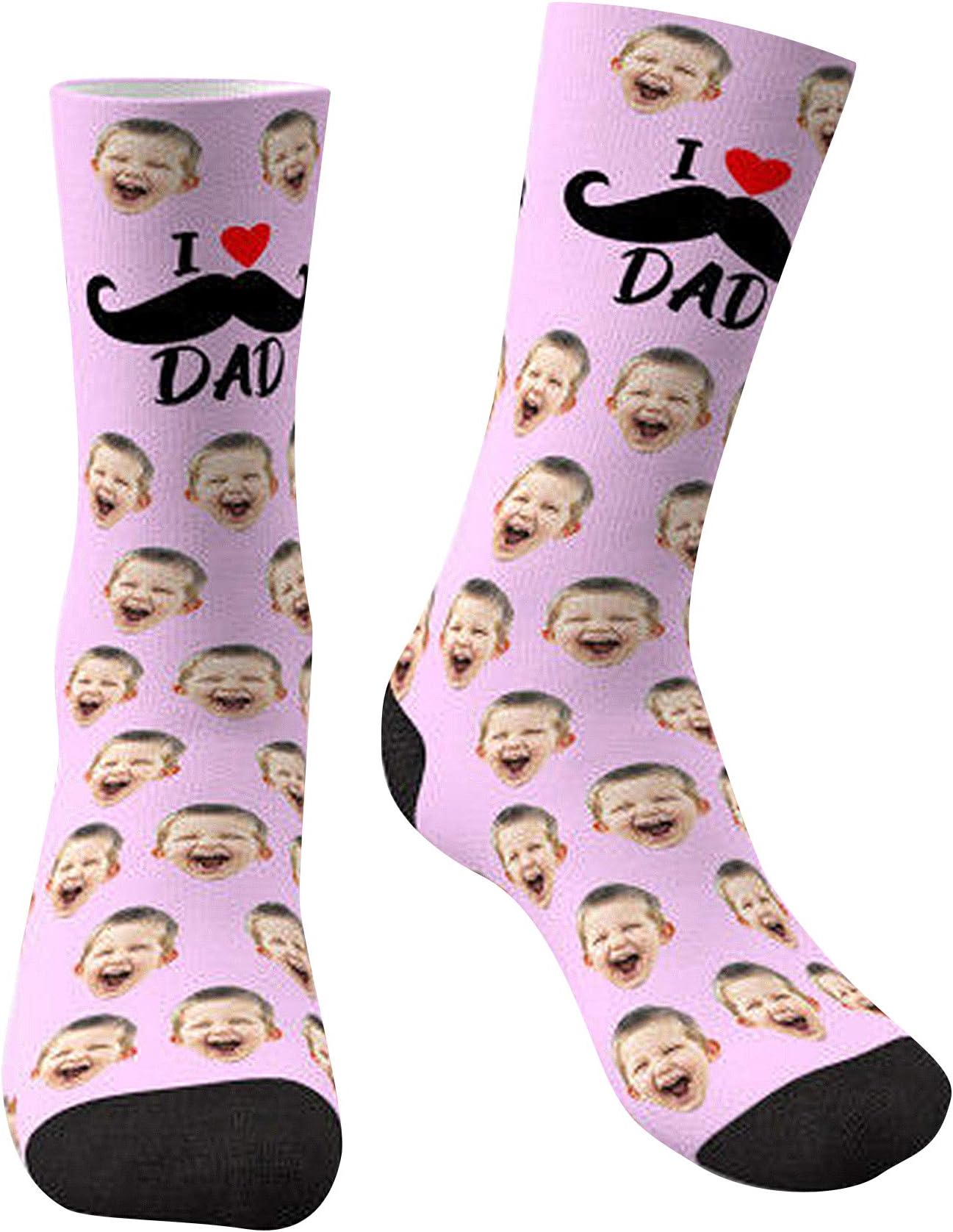 HACOOL Face Socks Personalised,Baby Photo Socks,Multiple Faces,Put Your Face on Socks for Men,Women,Customised Gift for Boy Girl(Pink)