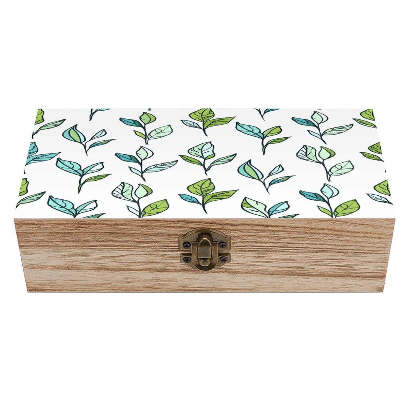 asbwuo Hand Drawn Tea Leaves Wood Keepsake Box Wooden Box with Hinged Lid