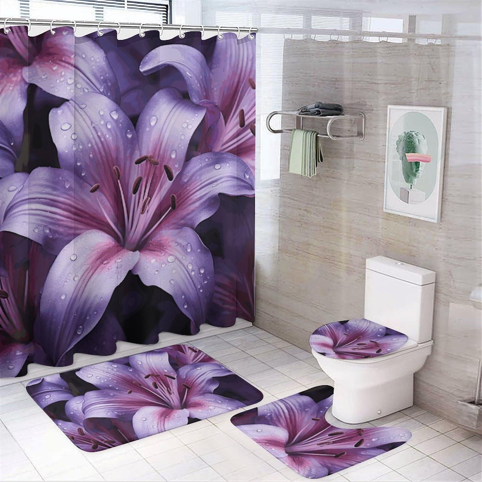 Rideau de douche anti-glisse et tapis de bain pour sécuriser vos WC