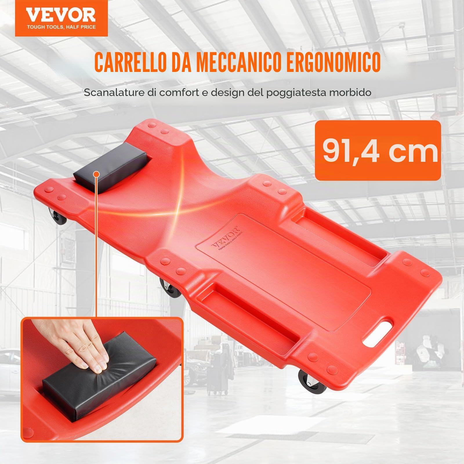 VEVOR Tavola Rotante per Meccanico in Plastica 914 mm capacità Carico 158,8kg, Tavola Rotante per Officina Automobilistica in HDPE Design Ergonomico, Poggiatesta Imbottito Due Vassoi per Attrezzi