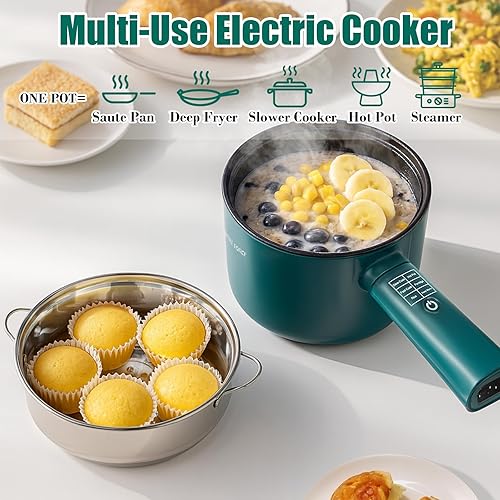 Miniatura 8 de Olla eléctrica con vaporizador, 6 modos inteligentes, cocina de ramen de 1.8 L, cocina portátil, sartén antiadherente, sartén para saltear, olla