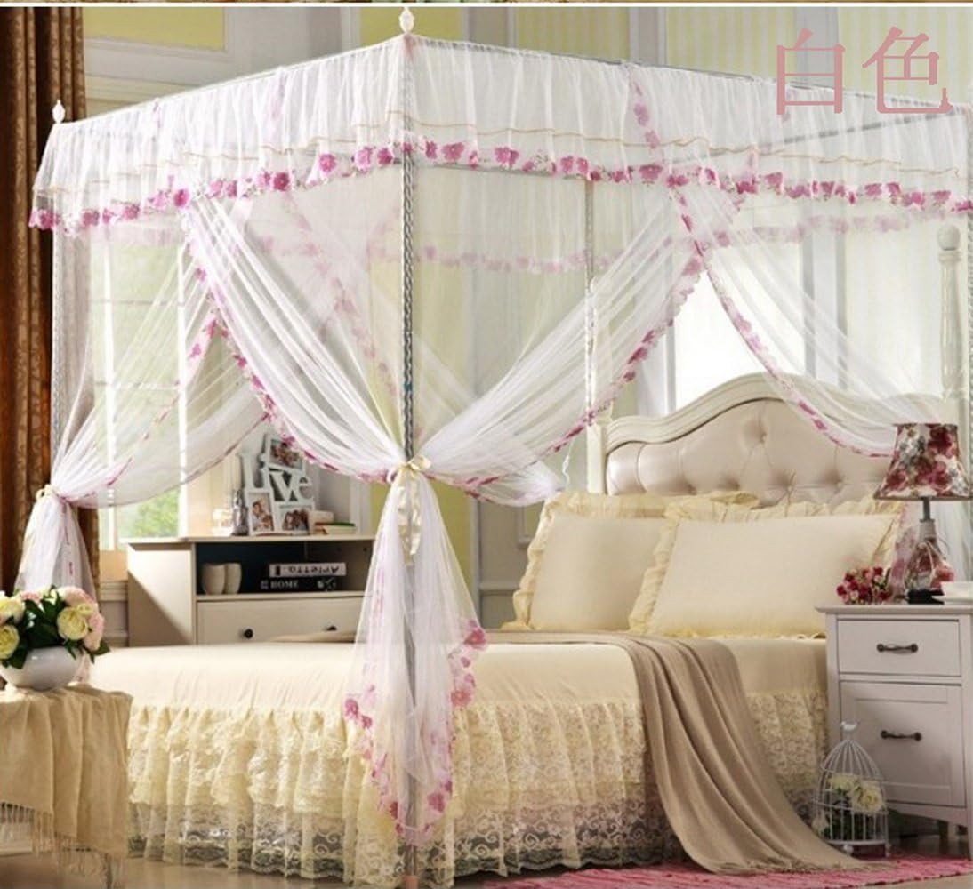 Elegant White Four Corner Bed Canopy Mosquito Net (Twin)