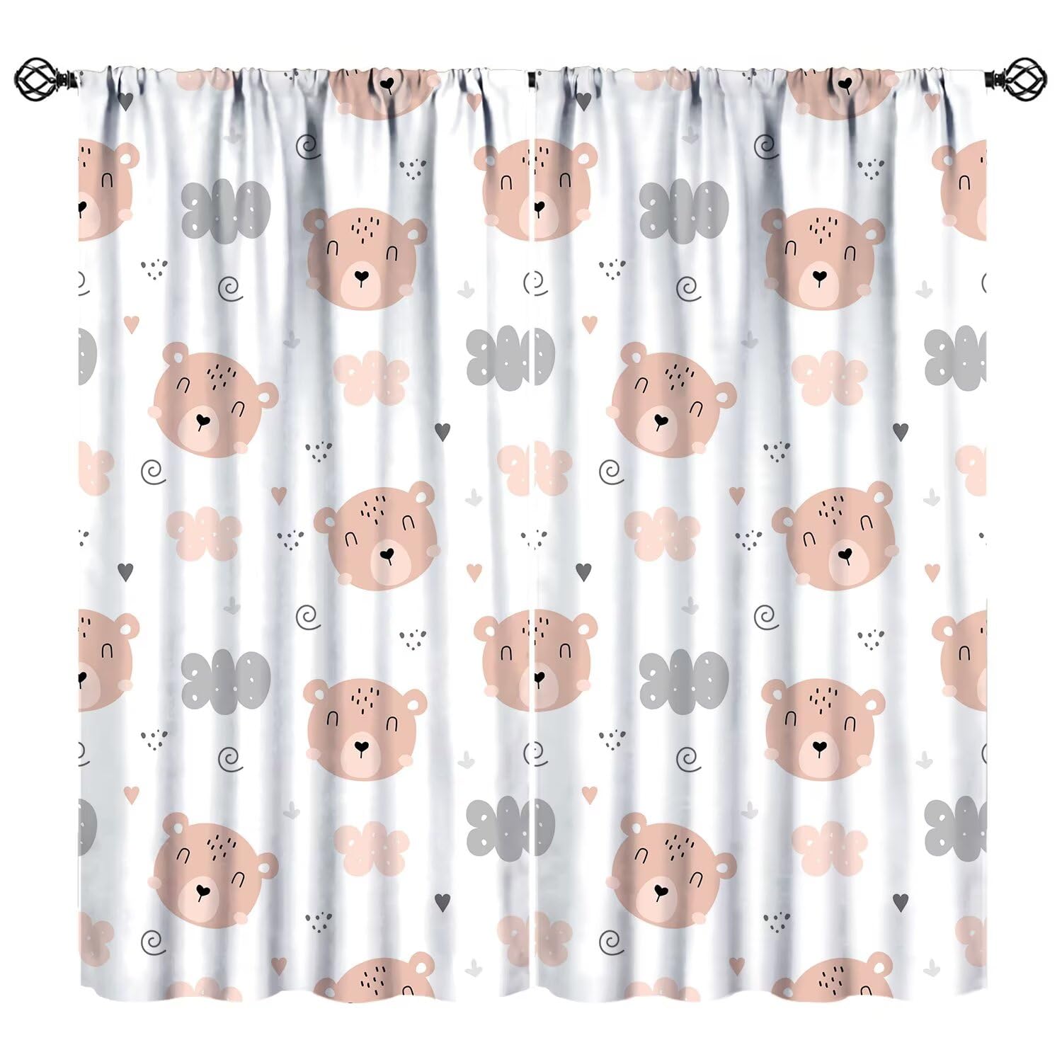 JESTRONRY Cartoon Bear Curtains for Kids Room, Cute Lovely Animals Clouds Print Window Door Curtains for Girls Baby Bedroom Nursery Living Room 52" W X 84" L (Blackout)