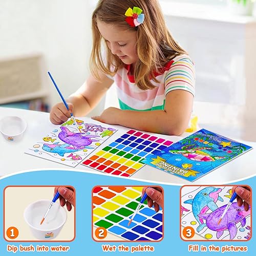 Vista 48 de JUNQIU - Libros de acuarela para colorear para niños de 4 a 8 años, libro de pintura de acuarela de bolsillo para niños pequeños, rellenos de cesta