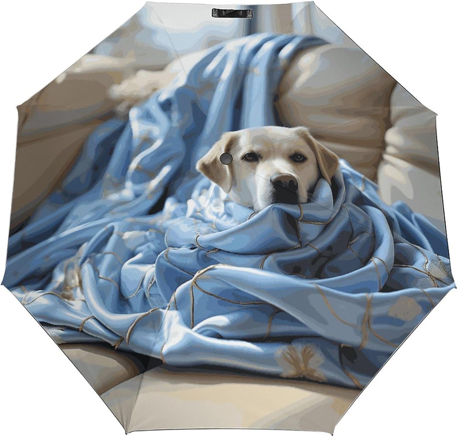 Dog Wrapped in Blanket Windproof Travel Umbrella, One-Click Automatic Open And Close, Portable Compact Folding Umbrella for Women Men, Fits Backpack & Car