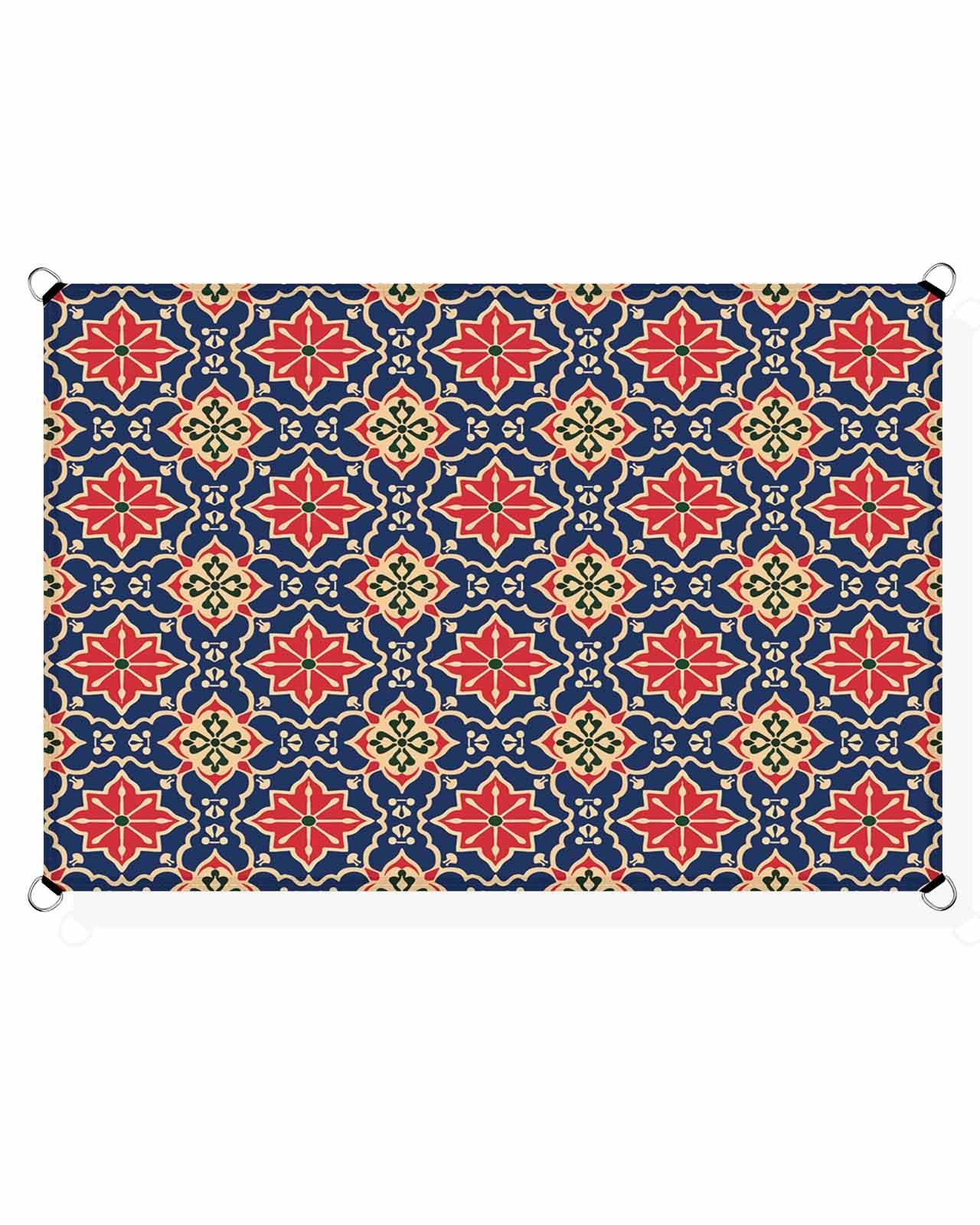 Morocco Bohemian Sun Sail Shades Rectangle Canopy,Sunlight Block Heavy Duty Curved Backyard Shade Cover,Waterproof Sun Shades for Patios Garden Outdoor,6.5'x10' Abstract Floral Geometric Navy Red