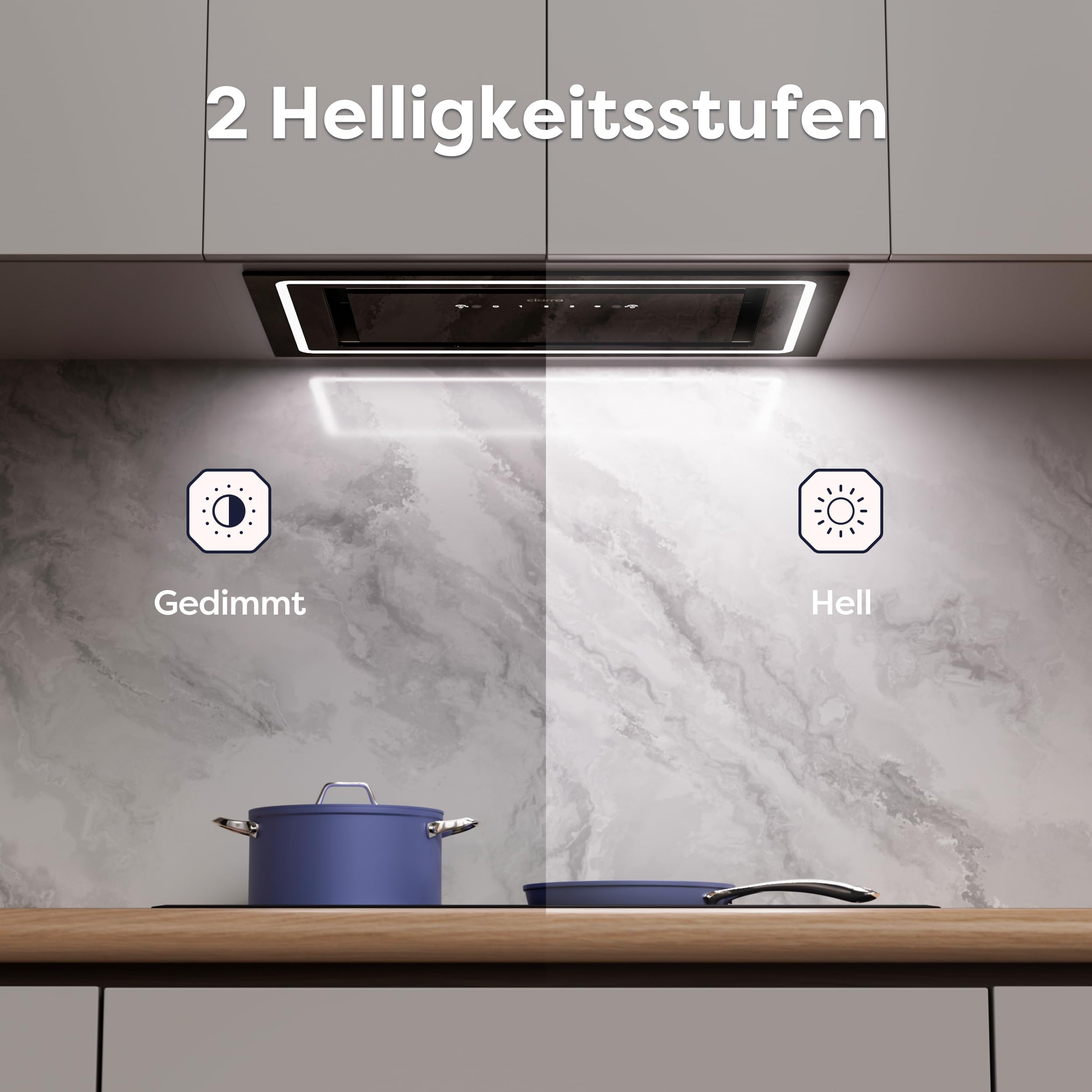 CIARRA CBCB5931C Einbau Dunstabzugshaube 52 cm Lüfterbaustein 460 m³/h mit Handbewegung Sensor Touch-Bedienung CBCF055 Aktivkohlefilter Integrierte Abluft Umluft Abzugshaube 3 Leistungsstufen Schwarz