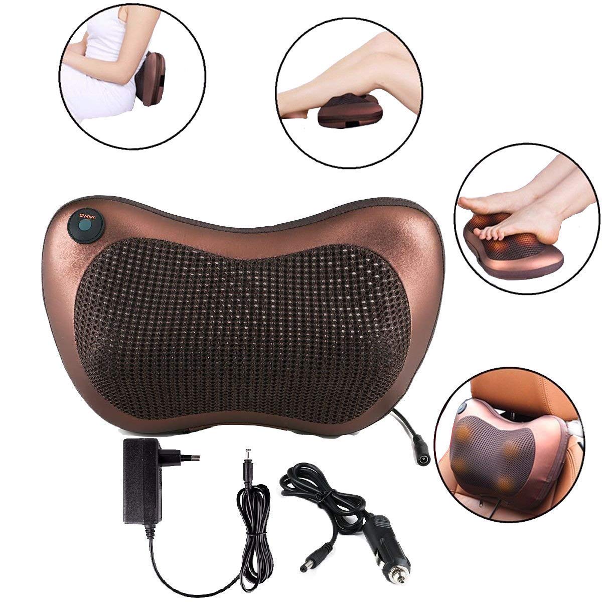 Ezalla Electronic Neck Cushion Full Body Massager Pillow with Heat for pain relief Massage Machine for Neck Back Shoulder Pillow Massager - Swiss Relaxation therapy (Brown) 2