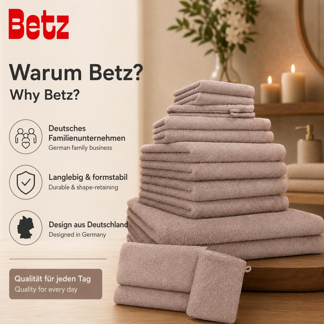 Betz 12 pezzi set di ascuigamani BERLIN 100% cotone Asciugamani da Doccia asciugamani Asciugamani per Ospiti Lavettes Guanti da Bagno Colore cappuccino - BERLIN
