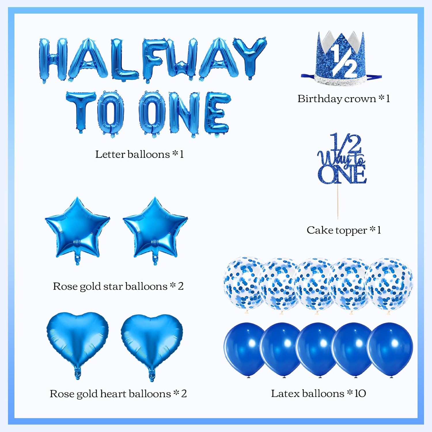Half Birthday Decorations Boys - Half Way To One Balloons, 6 Months Birthday Decorations & 1/2 Birth-day Party Supplies Kit | HalfWay to One Banner Balloons, Glitter Crown, Cake Topper - Image 5