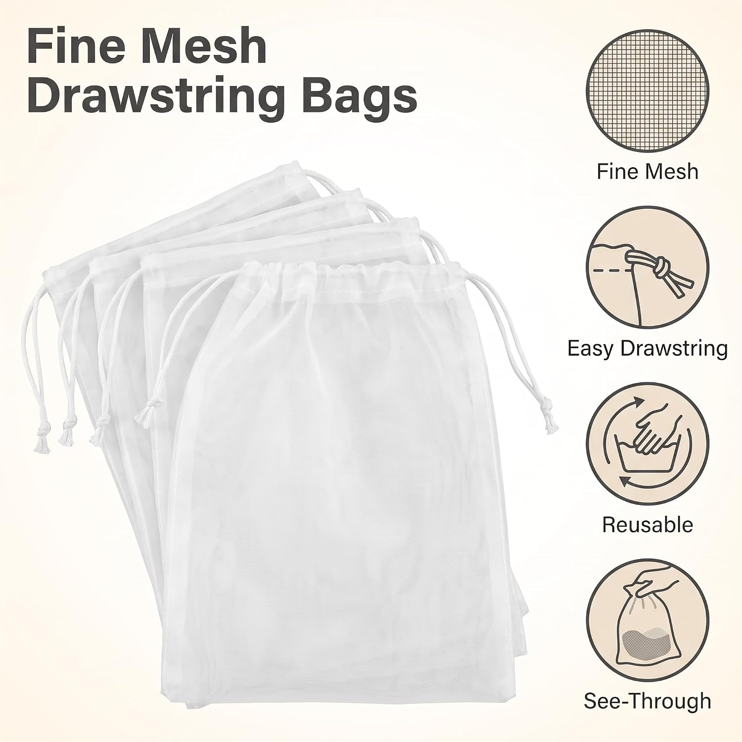 5 Pcs White Nylon Straining Bag - Fine Mesh - Homebrew Beer Wine Cider Dry Hop Beer Brewing Filters and Straining Home Brewing and Wine Making(6 x 7.8 inch(Width x Height))