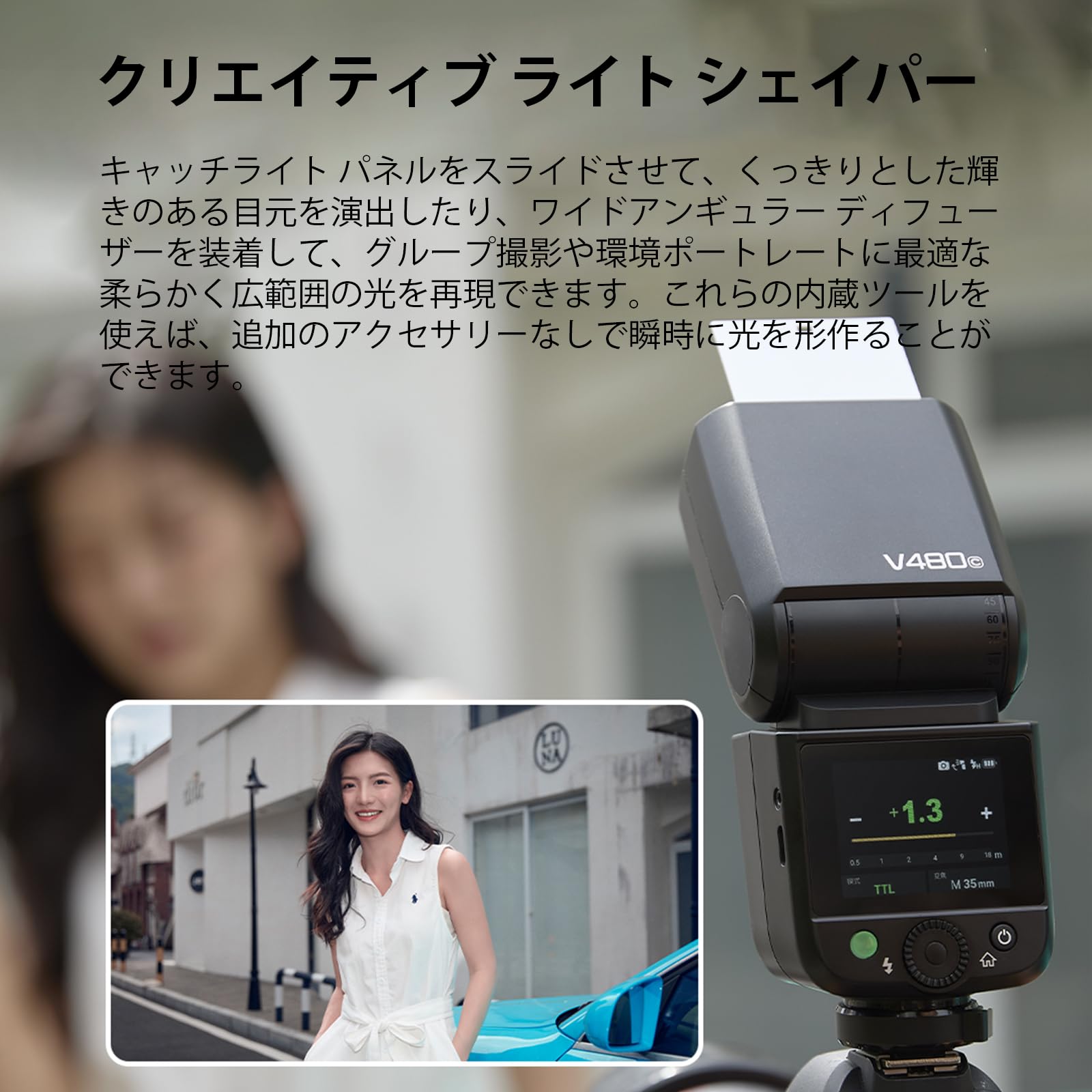 Godox V480 S Flash pour Appareils Photo Sony,V480S TTL Flash avec Diffuseur | Écran Tactile,GN50 1/8000 HSS 7.2V/2200mAh Batterie,V480-S Speedlite Compatible avec Sony Alpha A9 III a7IV a6700 ZV-E10