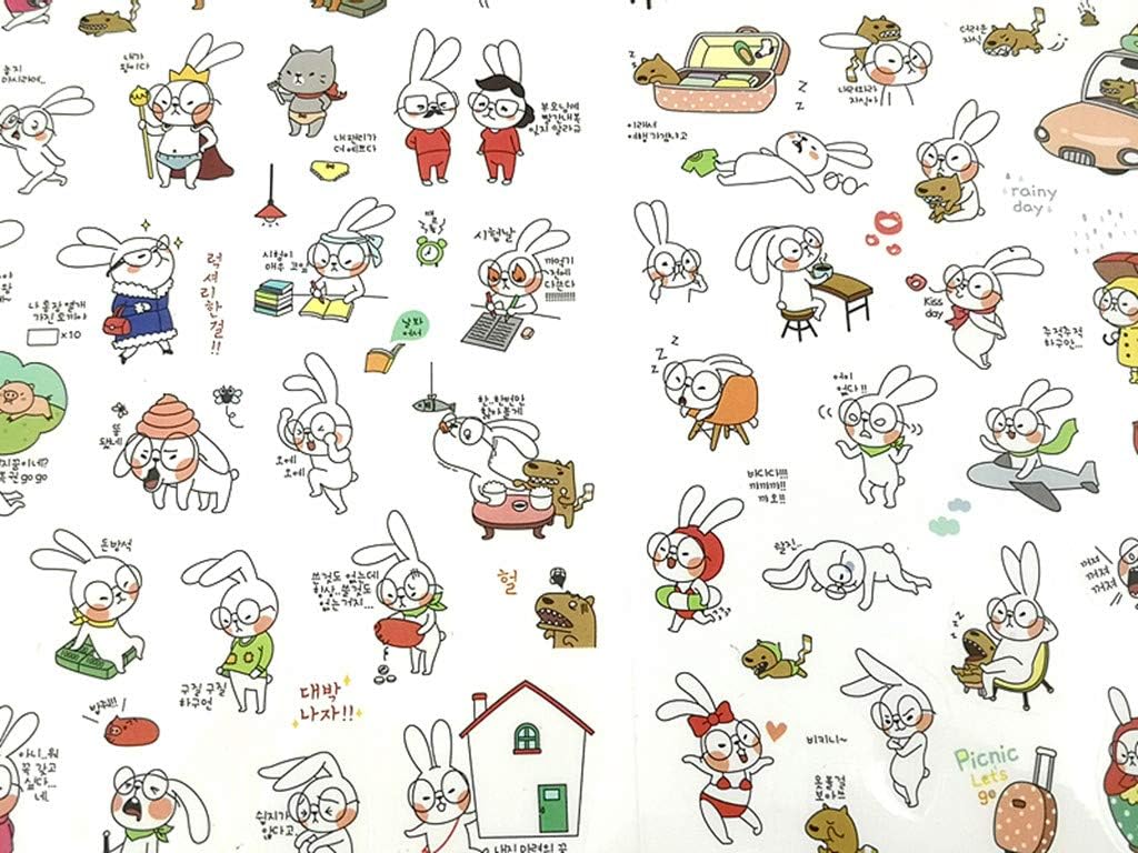 Kinteshun Cat & Rabbit Scrapbooking Stickers,Self-adhensive DIY Decorative Cartoon Animals Paster Decals Sticker for Scrapbooking or Card Making (12 Sheets with Different Patterns)