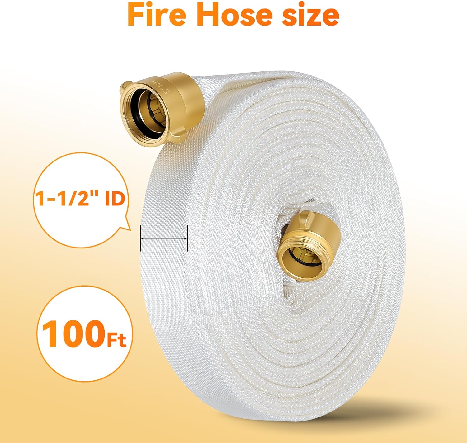 Upgraded Fire Hose 100 FT x 1-1/2" ID, M × F NST/NH Brass Couplings, Fire Hydrant Adapter, Fire Hose Nozzle, Working Pressure 430 PSI, Burst Pressure 1300 PSI, Home, Garden Irrigation