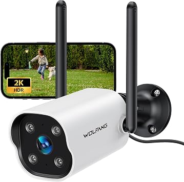 WOLFANG 2K Caméra Surveillance WiFi Exterieure, Vision Nocturne Couleur, IP65