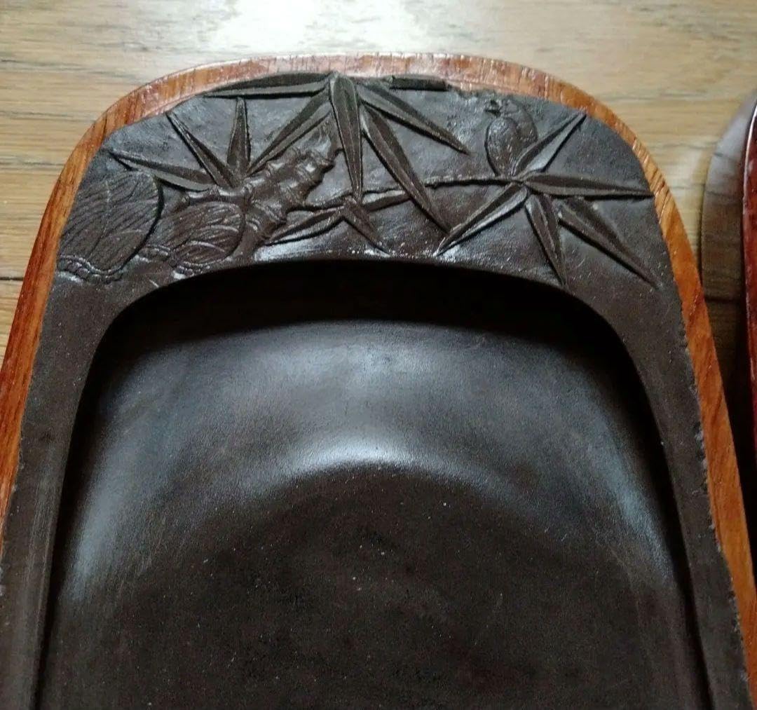 書道具 中国高級端渓名硯 珍しい筍竹雀図細工彫刻綺麗な 竹雀硯