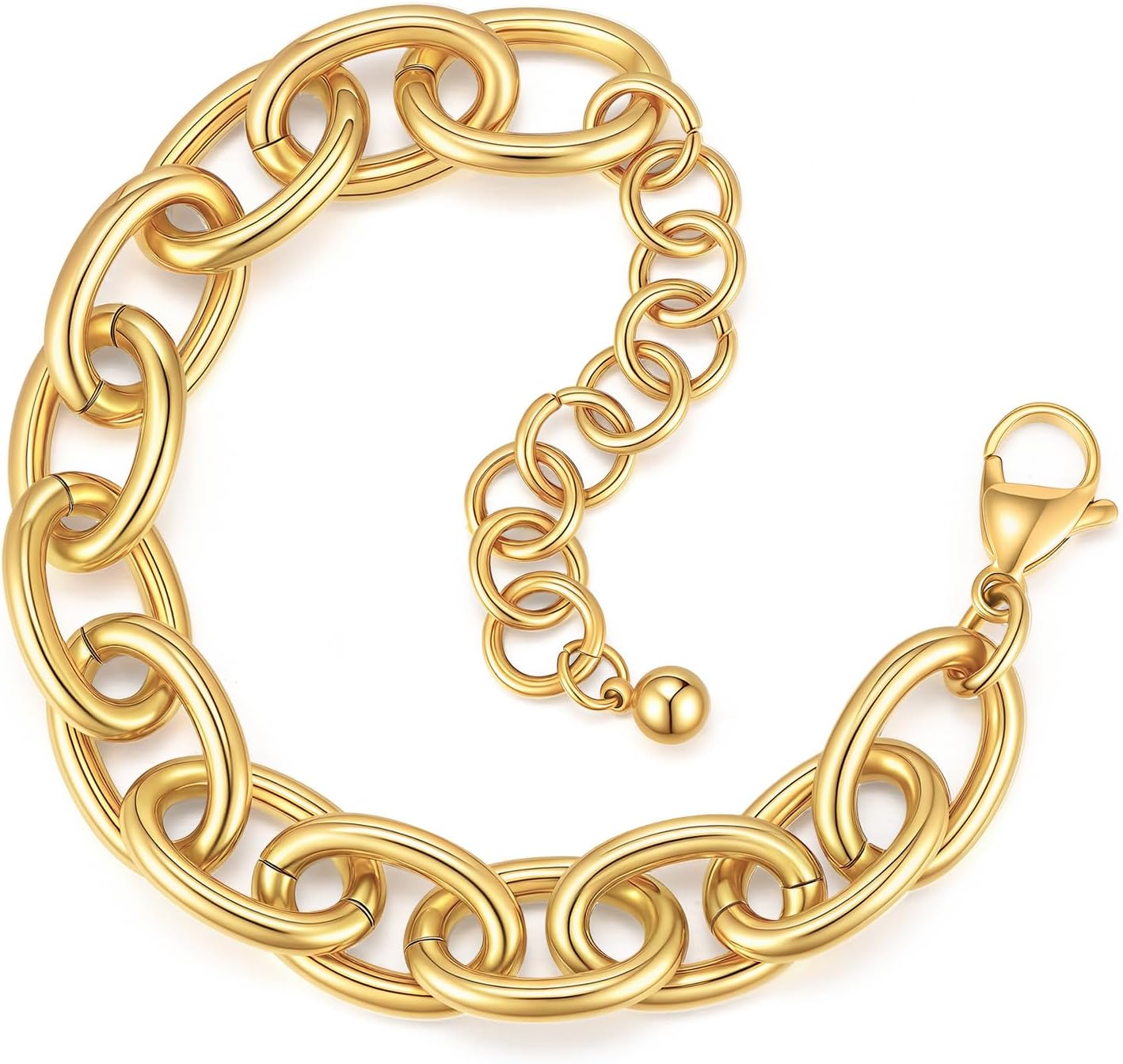 Chunky Gold Bracelets for Women - 18K Gold Plated Cuban Link Bracelet, Stainless Steel Non-tarnish Personality Thick Chain Trendy Jewelry Gifts, Christmas Valentines Prom Birthday Gift for Girlfriend