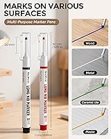 Vista 2 de Nicpro 6 marcadores de punta larga, marcadores de agujero profundo de 0.78 pulgadas, marcadores de construcción de secado rápido e impermeables