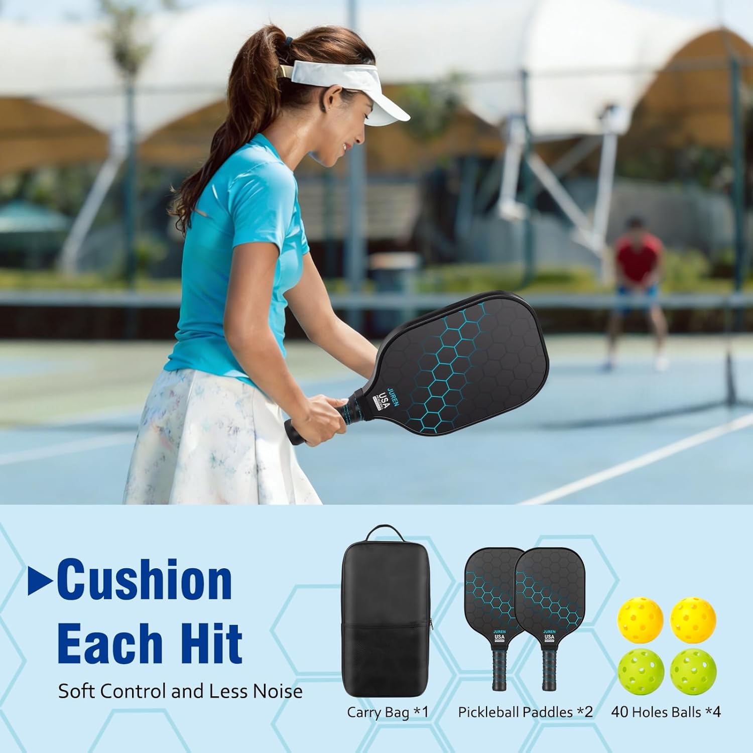 Pickleball Paddles Set of 2/4, Lightweight Pickleball Rackets, Durable Fiberglass Surface with Polypropylene Honeycomb Core，Ideal Pickleball Training Equipment and Carry Bag
