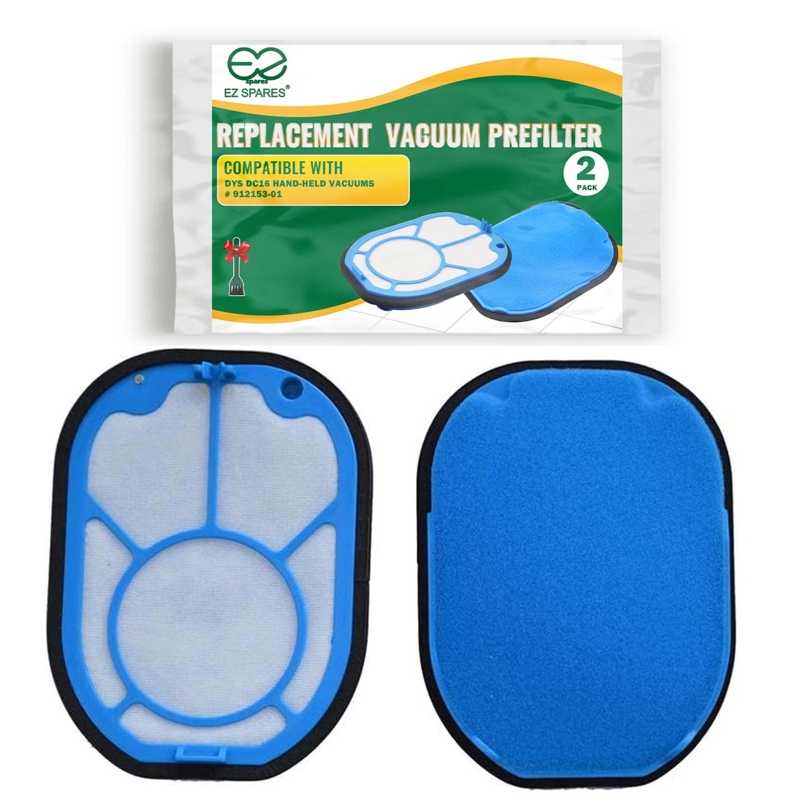 EZ SPARES Compatible Vacuum Parts Replacement for Dys DC16 Pre Filter, for All DC16 Hand-held Vacuums,Washable & Reusable,Part # 912153-01(2pcs)