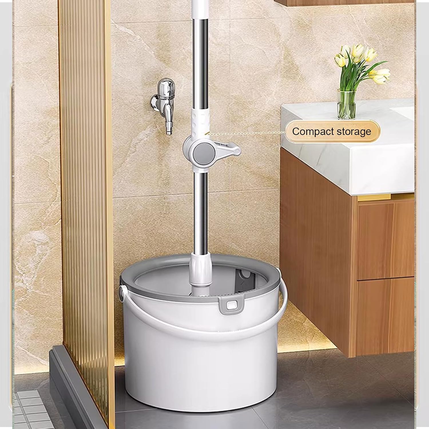 Spin Mop Bucket with Wringer System 360° Swivel Mop Head with 5 Replacement Pads for Floors Cleaning for Hardwood Tile Laminate
