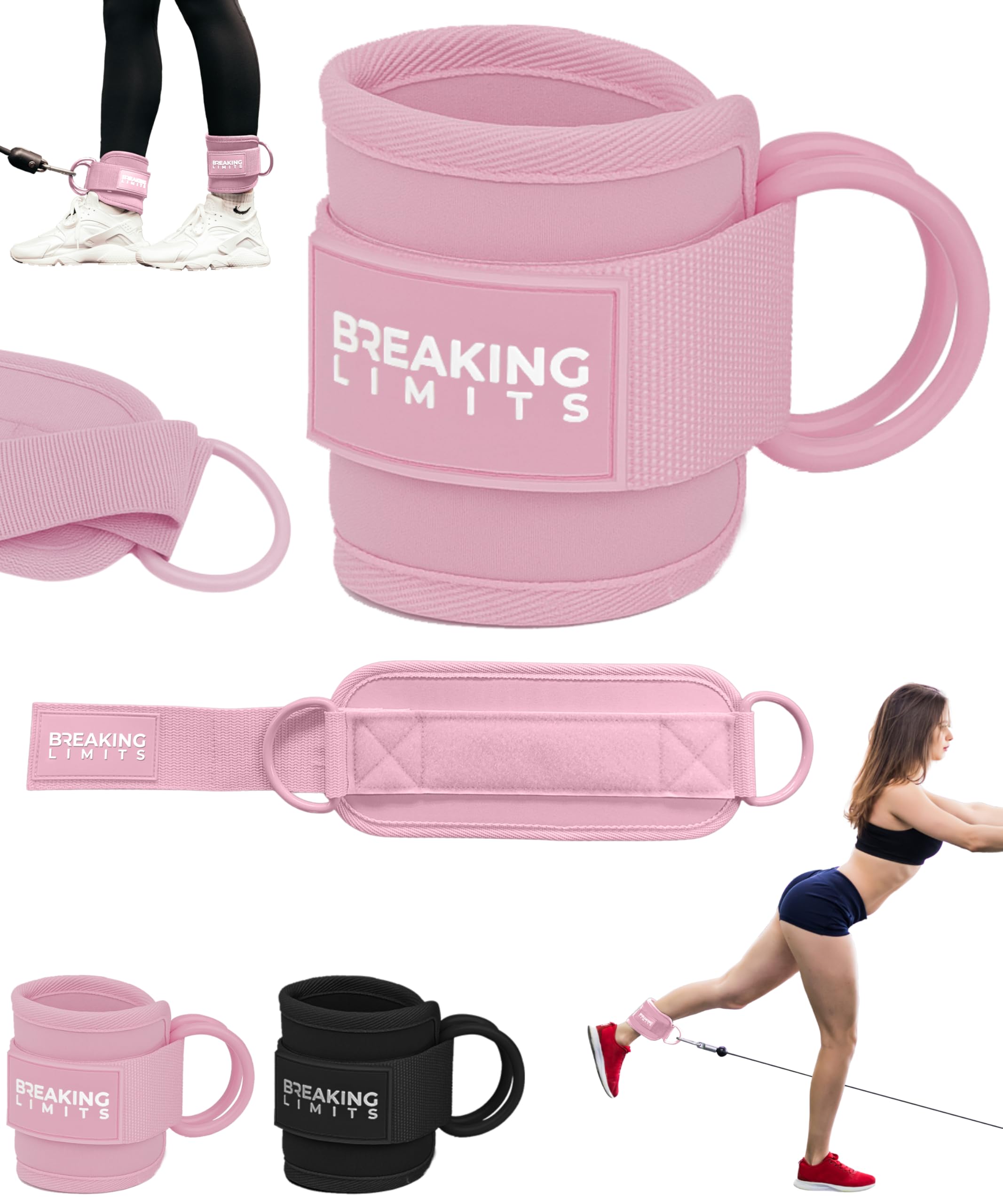 Breaking Limits Ankle Straps for Cable Machines Women - Cable Kick Back Set | Cable Kick Back Ankle Straps, Gym Cable Ankle Strap Attachment, Glute Leg Strap for Cable Machine, Neoprene, Double D-Rings-image-33