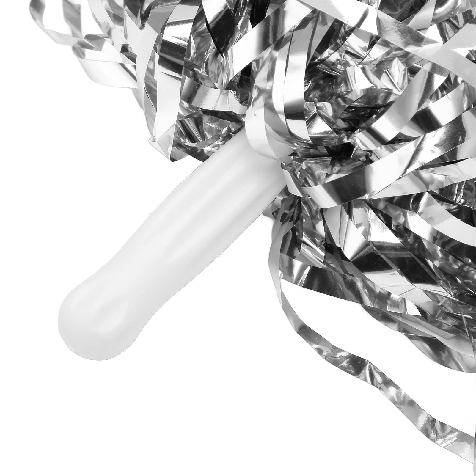 Wisecoco Pompones de Animadora, Lámina Metálica 3,3 Pulgadas con Asas, Plateado