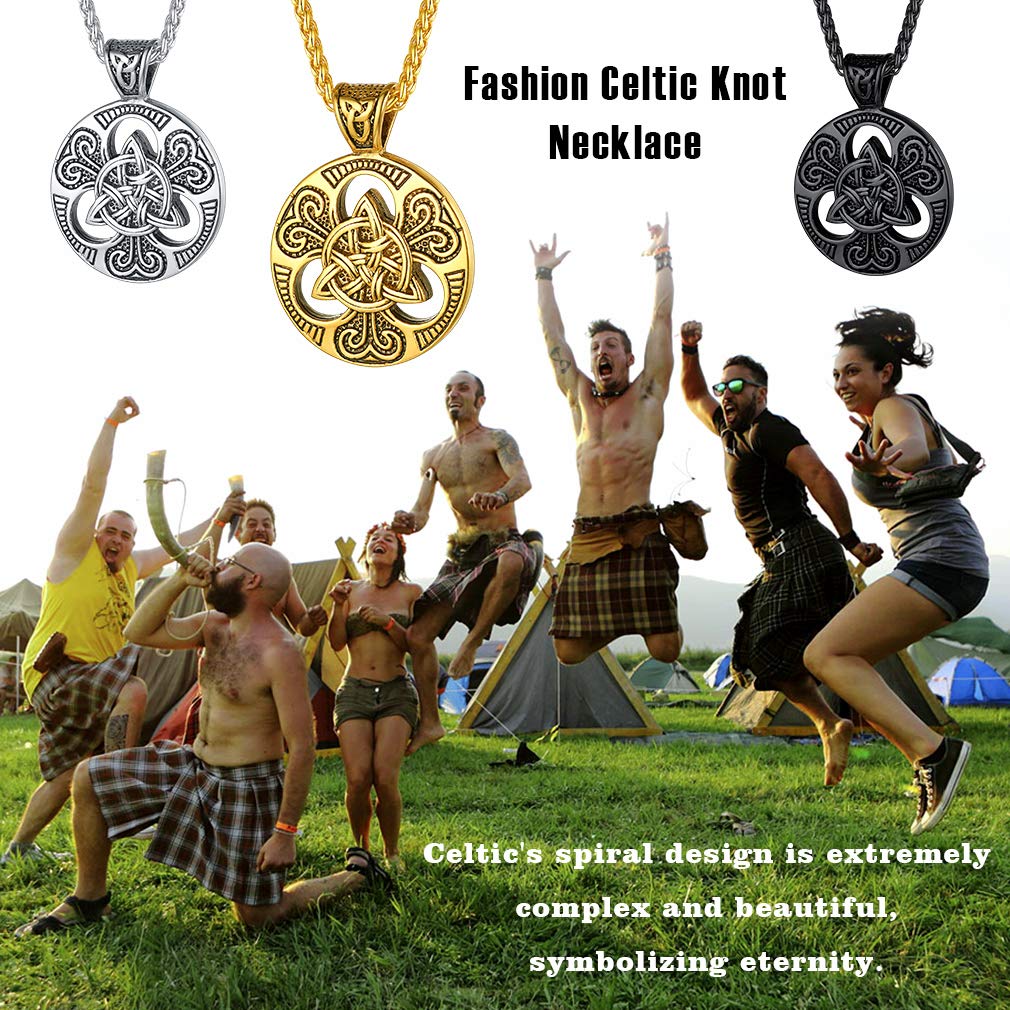 FaithHeart Collar Vikingo Hombre Acero Inoxidable 316L Colgante Celta/Triple Luna Diosa/Vikingo/Hacha Dios Odin Joyería Moral Talismán Protección Familia Regalo Padre