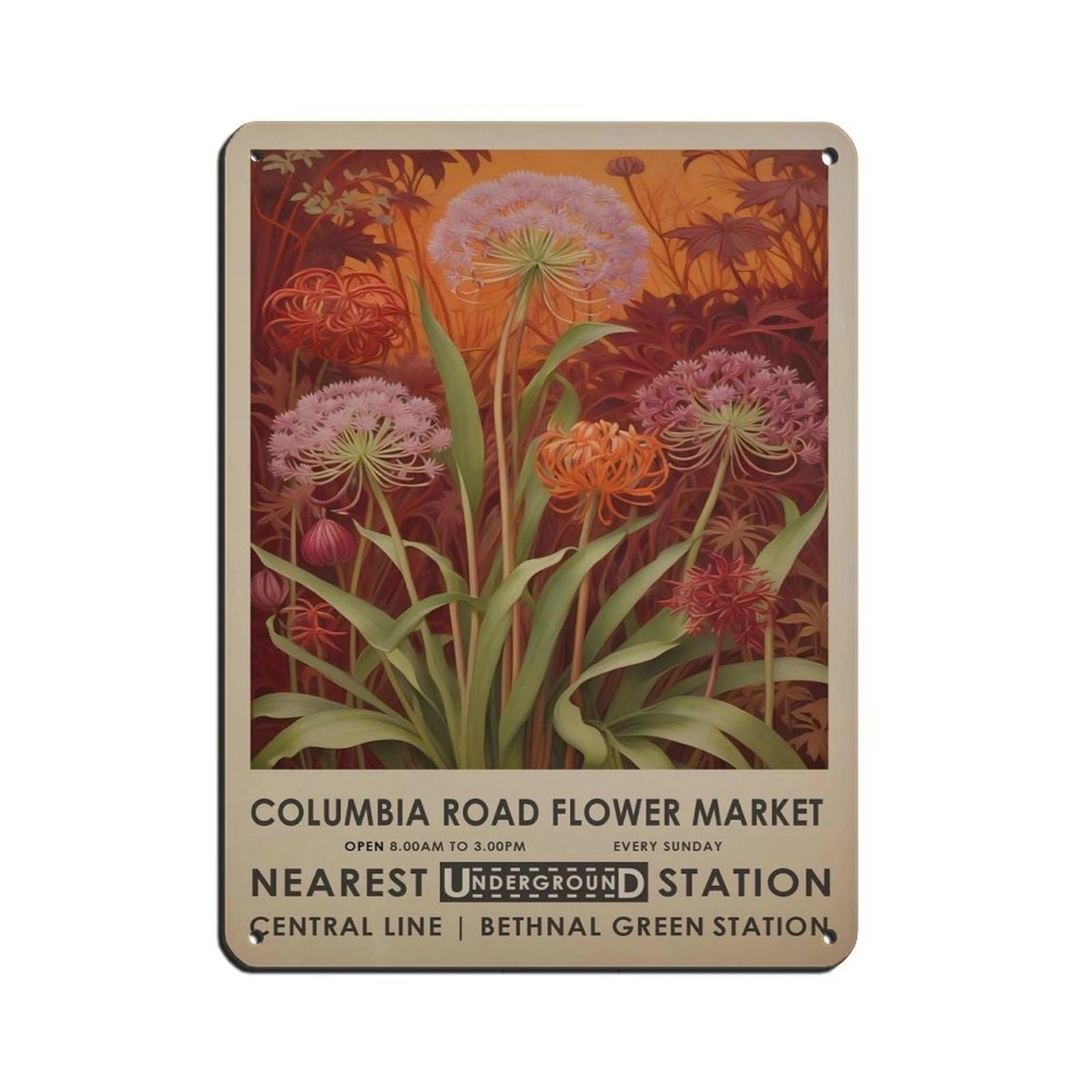 Columbia Road Flower Market, Vintage Flower (4) Tin Sign Vintage Metal Pub Club Cafe Bar Home Wall Art Decoration Poster Retro 12x16inch(30x40cm)