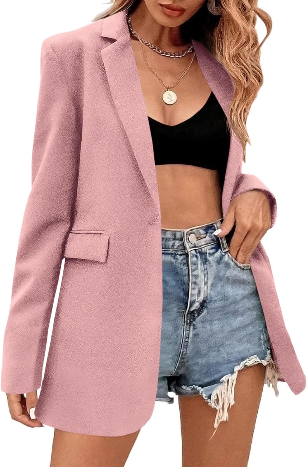 Febriajuce Women's Casual Long Sleeve Lapel Oversized Button Work Office Blazer Suit Jacket