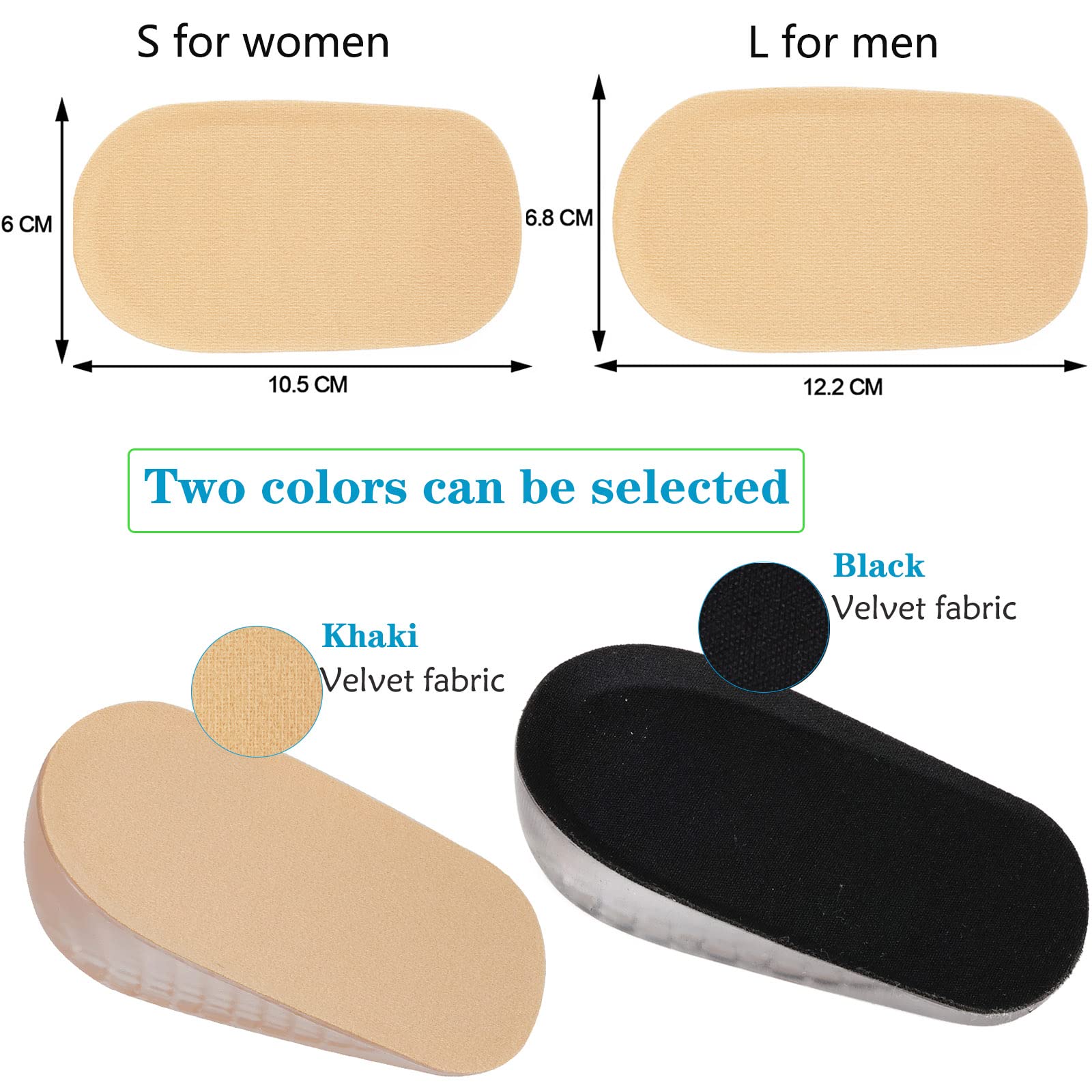 Olukssck 1 par Plantillas de Gel para Aumento Altura, Plantillas para Crecer Invisibles para Mujeres y Hombres, Absorción de Impactos, Altura 1cm, 2cm, 3cm(S para mujeres, altura:3 cm, caqui)